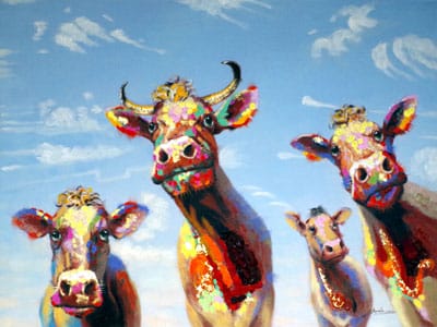 Acrylbilder handsigniert und vielfältig hier: Kühe vor blauem Wolkenhimmel